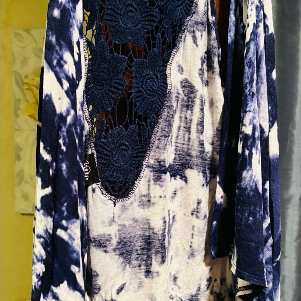 Vanity Navy and White Lace Accent Top